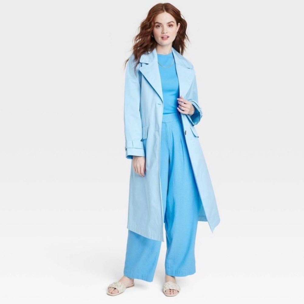 A New Day Blue Trench Coat with Belted Waist M